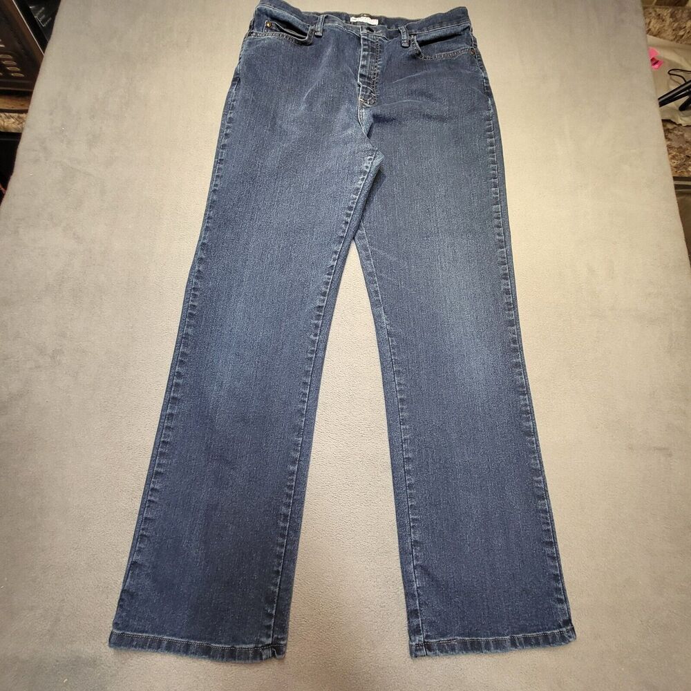 Lee Jeans Womens 14 Blue Relaxed Straight Leg Distressed Stretch Denim‎